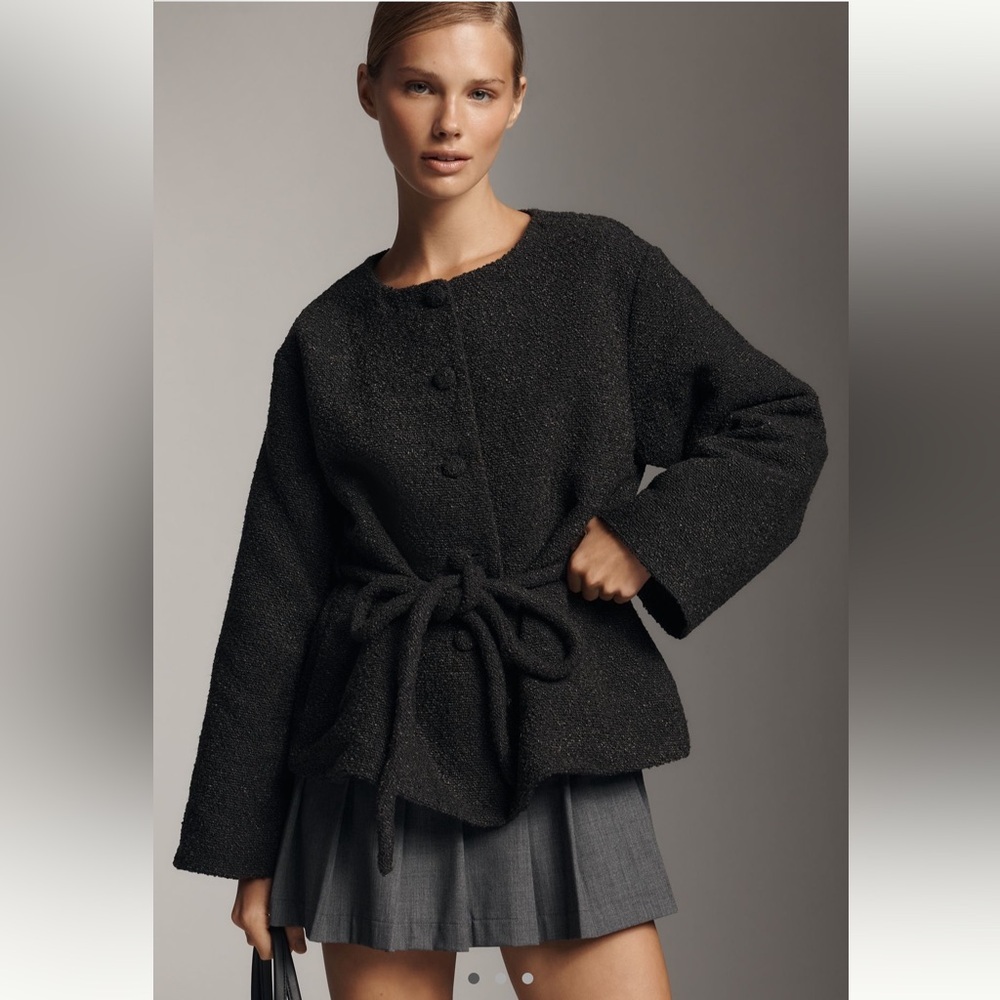 NEW Reformation Palmer Belted Jacket Black Size XL